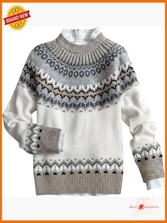 Sweaters - Striped Graphic Fall Sweater Crew Neck Long Sleeve Knitwear Pullover